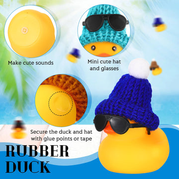 24 Pcs Mini Rubber Ducks In Bulk With 24 Sunglasses And 24 Hats, Yellow Small Mini Ducks Bathtub Toys Bath Toy For Cruise Baby Shower Kids Gift Holiday Birthday Party Favors