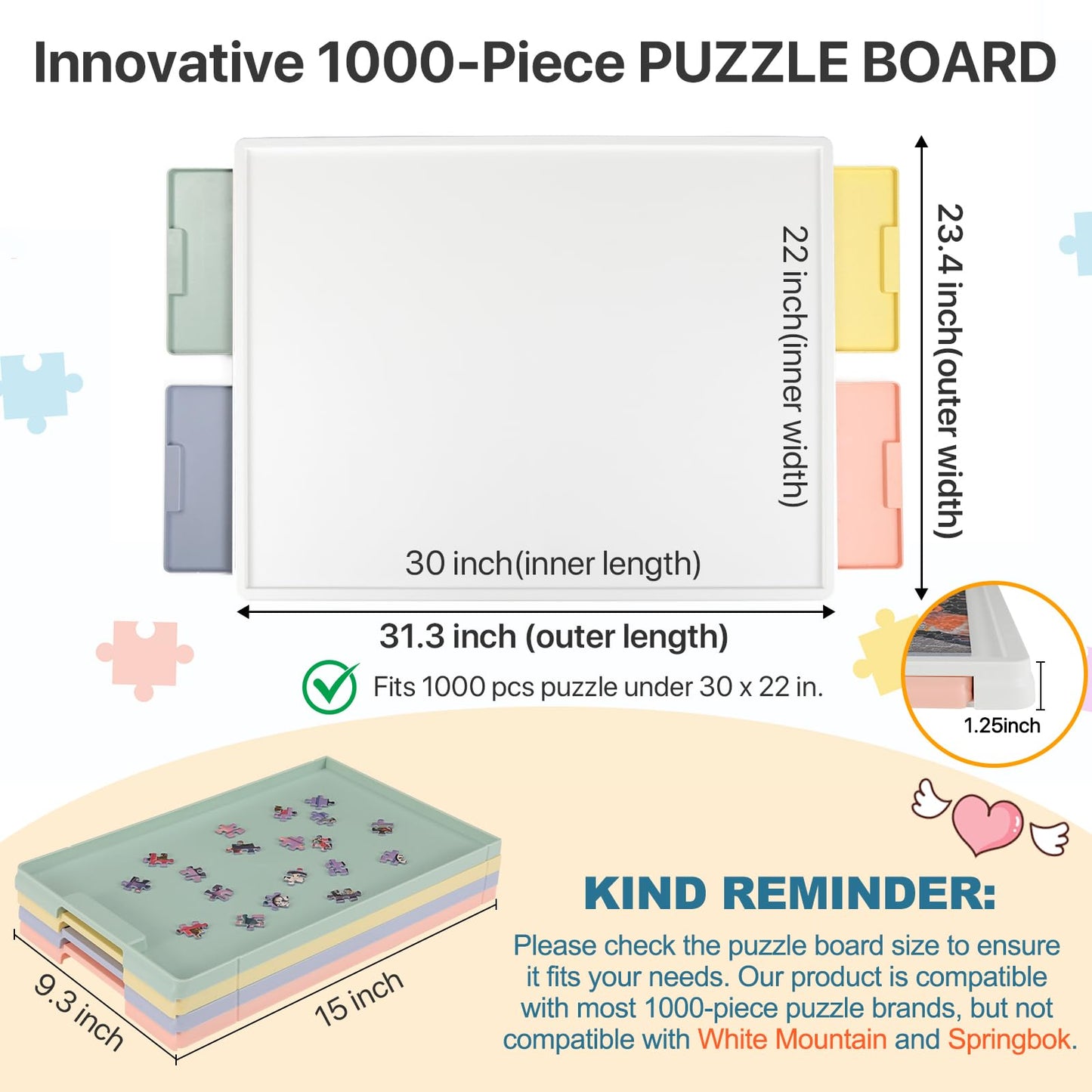 Playboda 1000-Piece Rotating Plastic Puzzle Board, 30"x22", Portable Jigsaw Table with Drawers, Ideal Gift for Adults