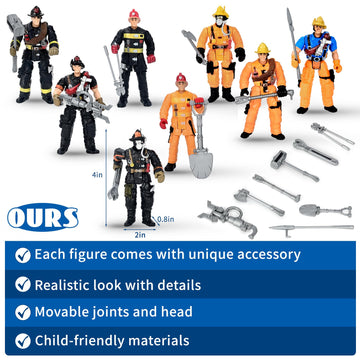 8 Pieces Firefighter Action Figures, Fireman Toys For 3 4 5 6 7+ Year Old Boys, 4-Inch Toy Figure & Playsets With Accessories, Ideal Gifts For Boys Girls Kids, Christmas Stocking Stuffers Party Favor
