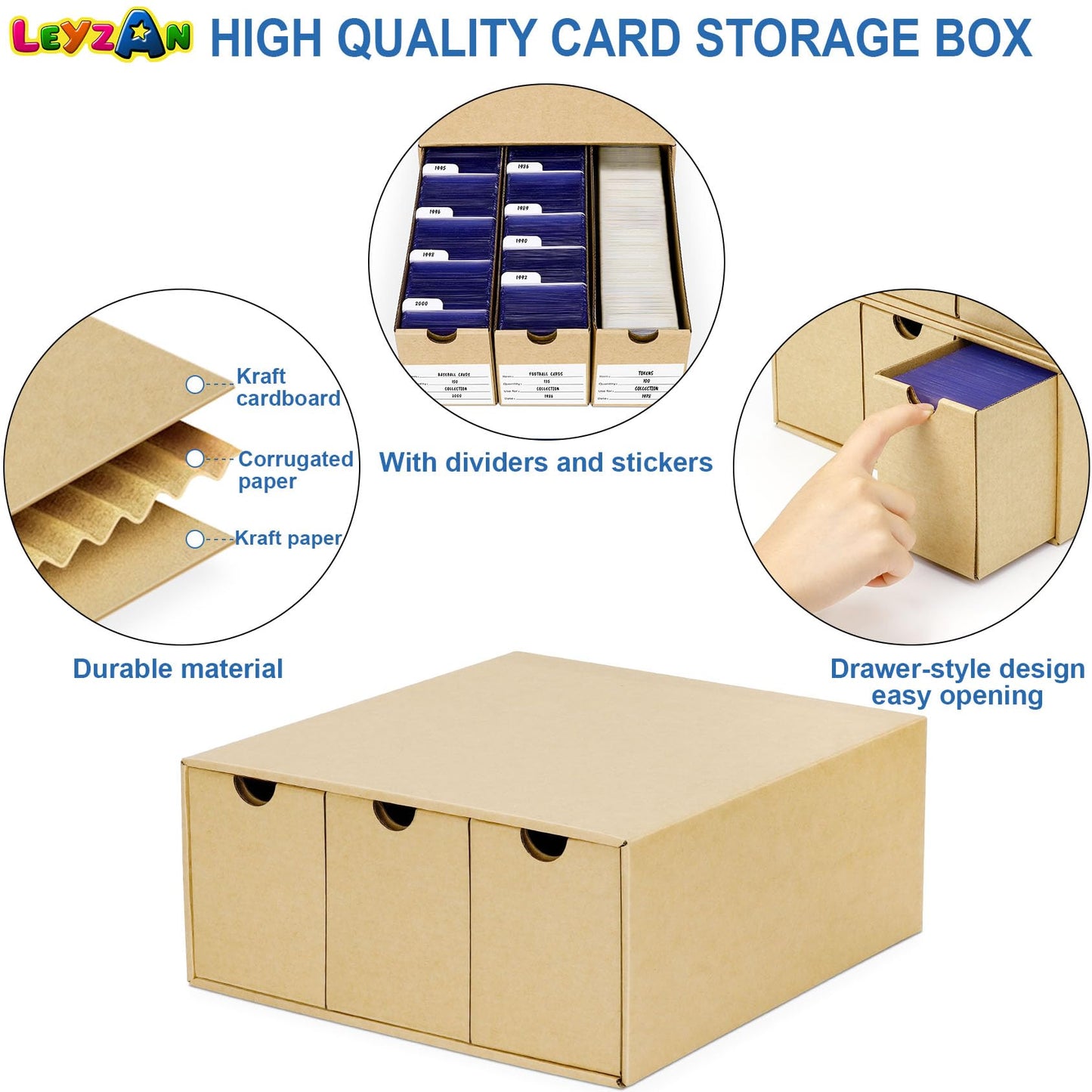 Leyzan Card Storage Box for Toploader  12  600 Count Cardboard Trading Card Organizer Box with Dividers for Sports TCG Mtg  brown