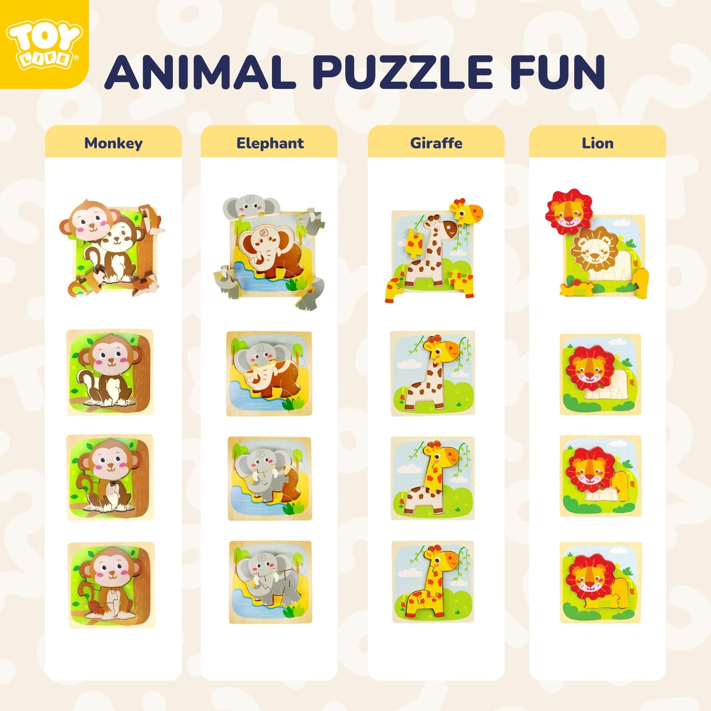 Toy Life Wooden Puzzles For Toddlers 2-4, Toddler Montessori Toys For 1 2 3 Year Old Boys Girls, Animals Wood Jigsaw Puzzles, Ed