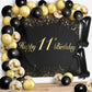 Happy 11Th Birthday Balloons Black Set Decor - Cheers To 11 Years Old Party Theme Garland Banner Backdrop Decorations For Boy An
