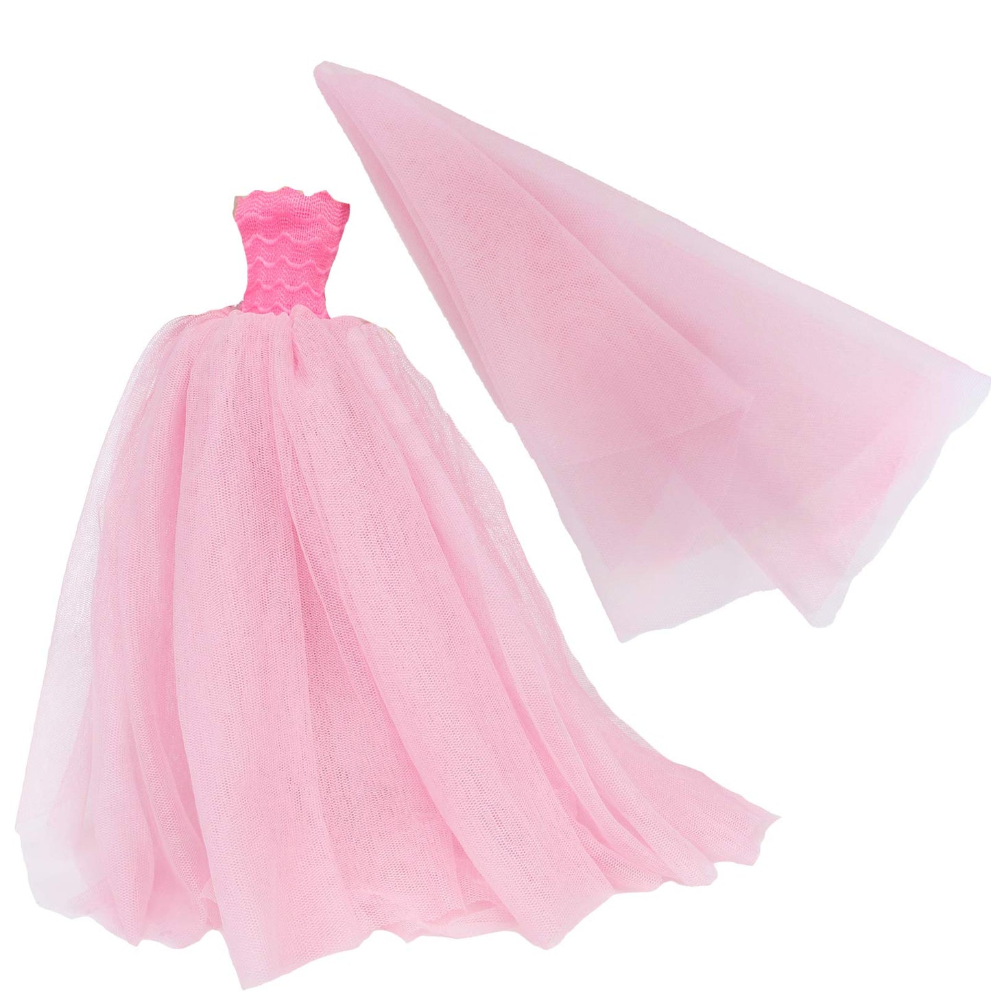 Bjdbus 11.5 Inch Girl Doll Clothes, Pink Trailing Wedding Dress With Veil