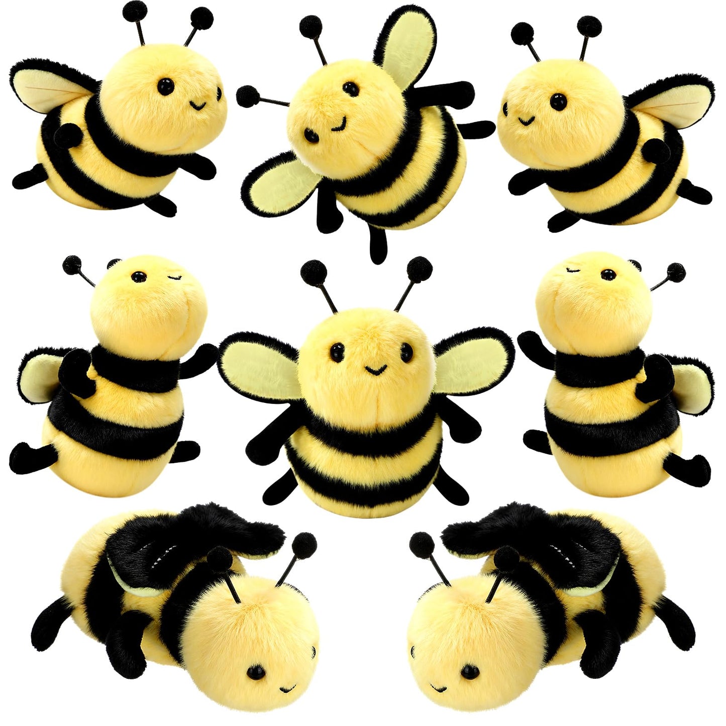 Sratte 8 Pcs 4.72 Inches Stuffed Bees Plush Soft Small Bee Stuffed Animal Honeybee Plush Keychains Realistic Cartoon Toys Adorab
