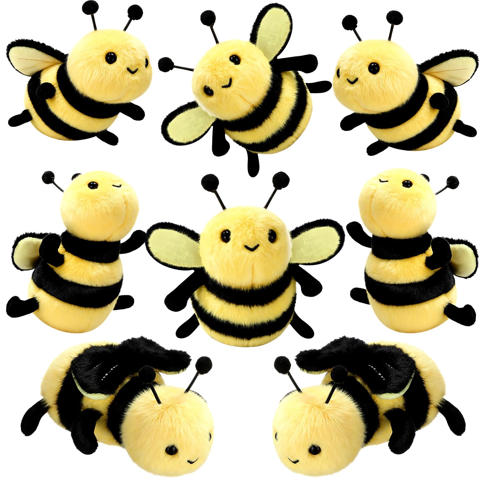 Sratte 8 Pcs 4.72 Inches Stuffed Bees Plush Soft Small Bee Stuffed Animal Honeybee Plush Keychains Realistic Cartoon Toys Adorab