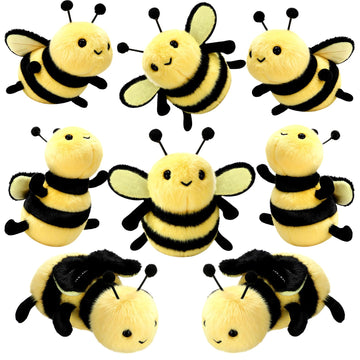 Sratte 8 Pcs 4.72 Inches Stuffed Bees Plush Soft Small Bee Stuffed Animal Honeybee Plush Keychains Realistic Cartoon Toys Adorab