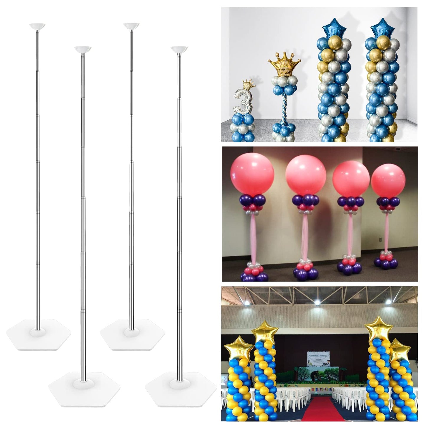 YALLOVE Balloon Column Stand Kit Set of 4, 7 Feet Height Adjustable Balloon Tower Pillar with Reusable Metal Telescopic Design f