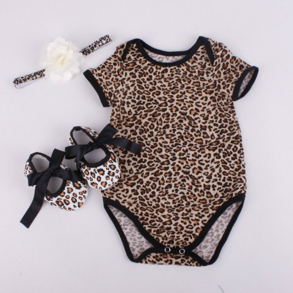 Reborn Baby Doll Leopard Romper Clothes Set For 20-22 Inch Reborns Newborn Girl Dolls Bodysuit Toy