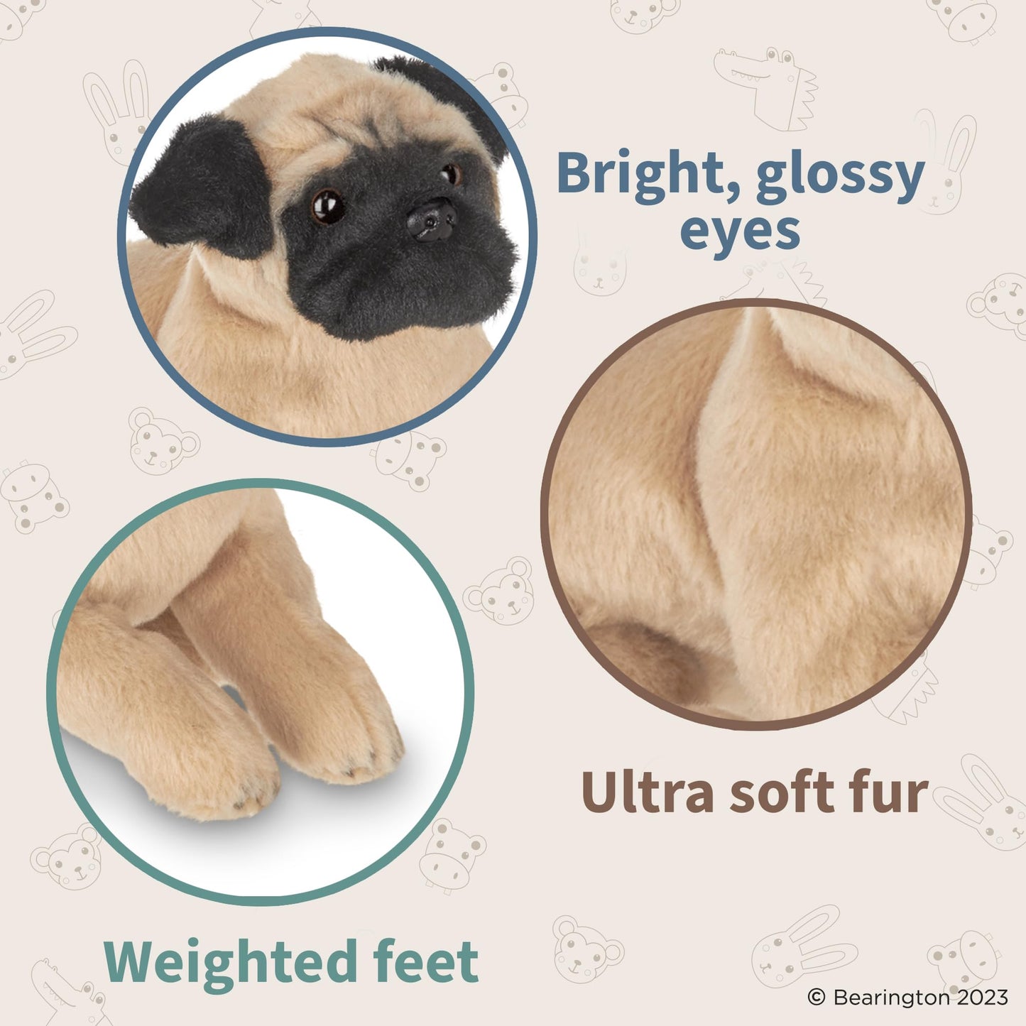 Bearington Pugsly Pug Plush Stuffed Animal Puppy Dog, 13 Inch