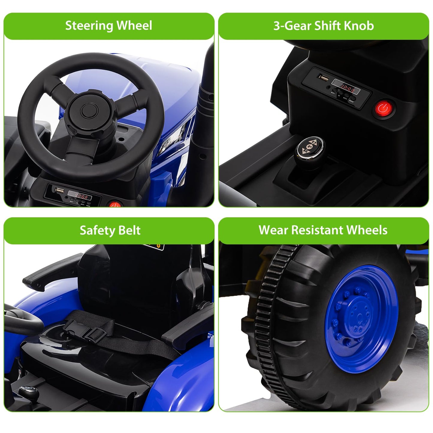 Aconee Kids Ride On Tractor With Remote Control, 12V Battery Powered Electric Tractor And 35W Dual Motors For Kids Bluetooth Mus