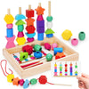 Tooybing Montessori Wooden Lacing Beads Toys For 2 3 4 Year Old Toddler Kids, Sequencing & Stacking Block Toy With Storage Box,