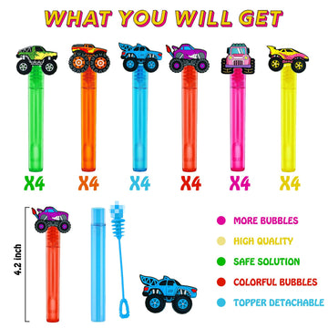 Uoyoi Monster Truck Party Favors,24Pcs Truck Bubble Wands For Kids,Car Bubble Wand For Monster Truck Birthday Party Supplies,Cla