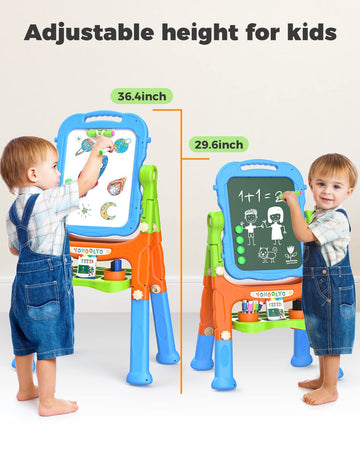 Yohoolyo Kids Easel Standing Art Easel For Kids, Double Sided Magnetic Chalkboard Whiteboard Dry Eraser Board Great Gift For Girls And Boys