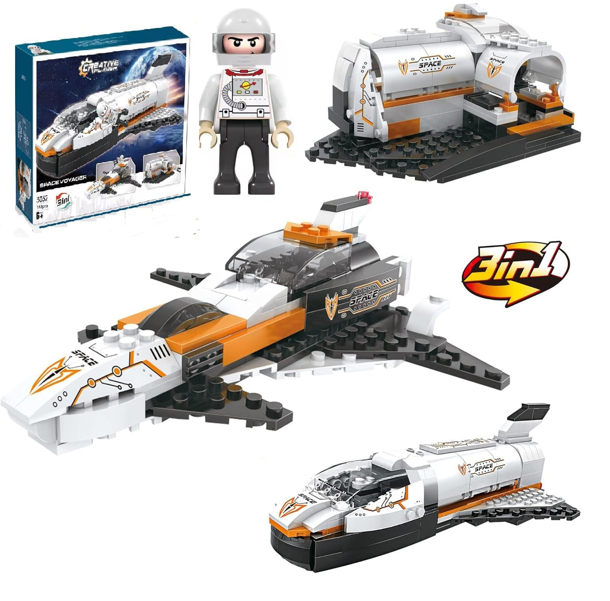 Bestie Toys 3 In 1 Future Flyer, Space Station, Fighter Jet Building Brick Set | Stem Toy For Kids 6+ | Educational Construction
