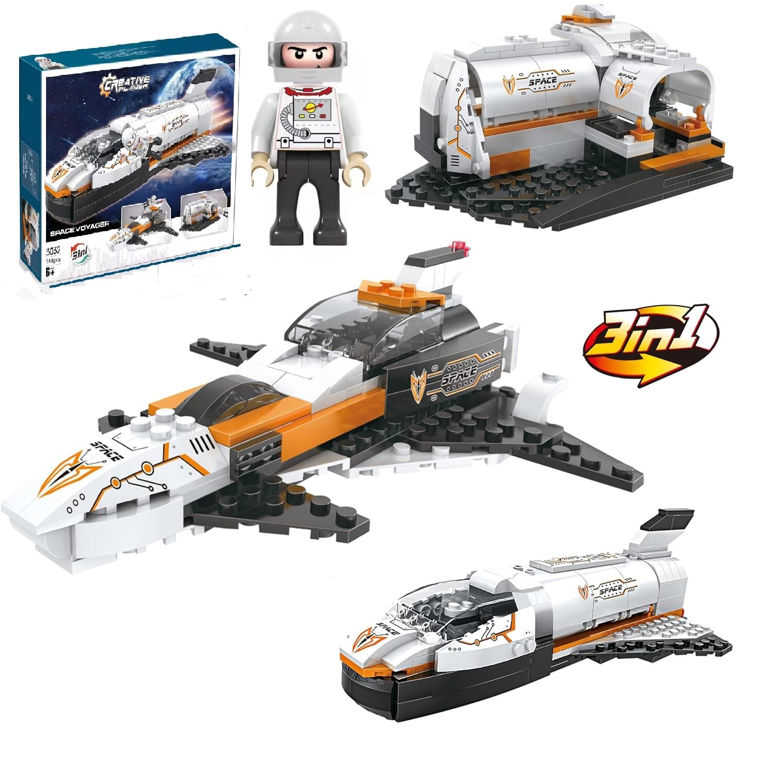 Bestie Toys 3 In 1 Future Flyer, Space Station, Fighter Jet Building Brick Set | Stem Toy For Kids 6+ | Educational Construction