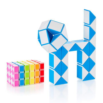 Cubidi® Magic Snake Cube | Fidget Snake Toy For Kids | Travel Toys For Kids Ages 4-8 | Great Gift For Boys And Girls Birthday, Christmas, Stocking Stuffers - 36 Blocks | 0.9 Inch X 0.7 Inch | Blue