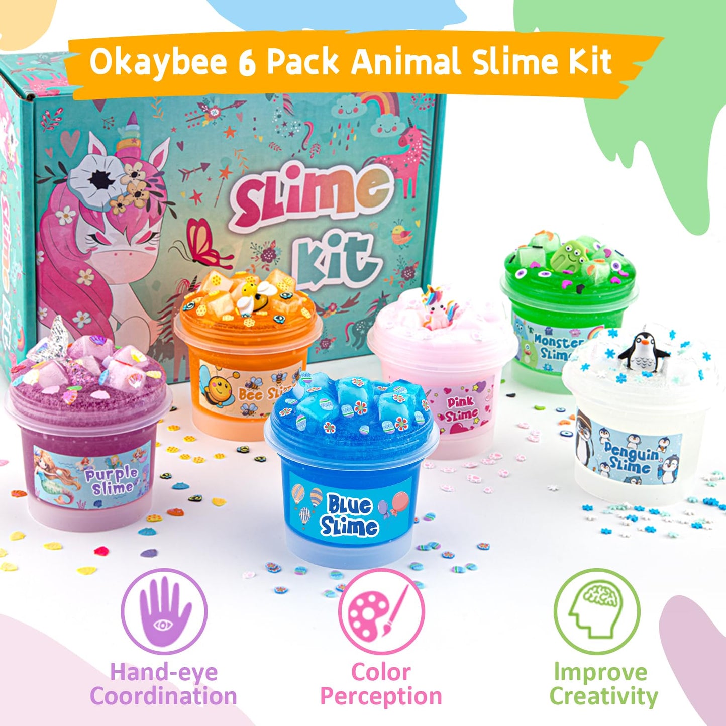 6 Pack Animal Slime Kit, 20 Fl Oz Clear Slime For Kids, Jelly Cube Crunchy Slime Pack, Pink Slime Kit For Girls And Boys Ages 8-