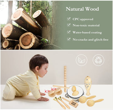 Ehome Musical Instruments For Toddlers 1-3, Wooden Percussion Kids Instruments, Musical Toys For Kids, Baby Musical Instruments For Boys Girls Birthday Gifts With Storage Bag