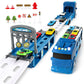 ITEFDTUTNE Carrier Truck Race Car Track Set for Toddlers Toys, 4 FT Race Track and 6 Die-Cast Toy Cars, Truck Toy with Lights &