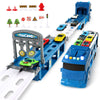 ITEFDTUTNE Carrier Truck Race Car Track Set for Toddlers Toys, 4 FT Race Track and 6 Die-Cast Toy Cars, Truck Toy with Lights &