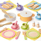 Toyssa 34 PCS Wooden Play Dishes and Plates Kitchen Set Toys for Toddler, Kids Play Kitchen Accessories with Pan & Tableware, Mo