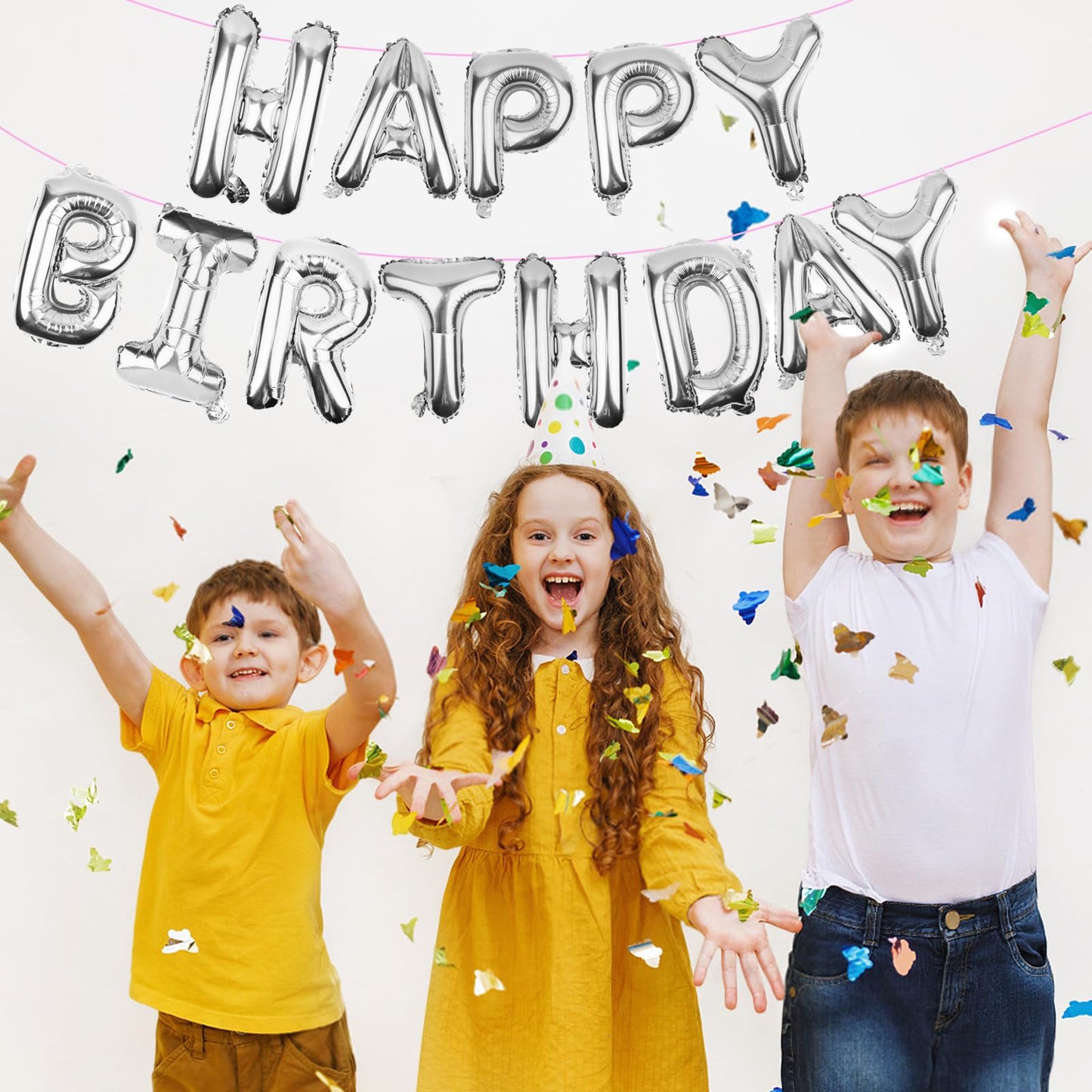 WESTGO Happy Birthday Balloons Banner | 16" Sliver Mylar Foil Letters | Reusable Party Decor for Kids & Adults