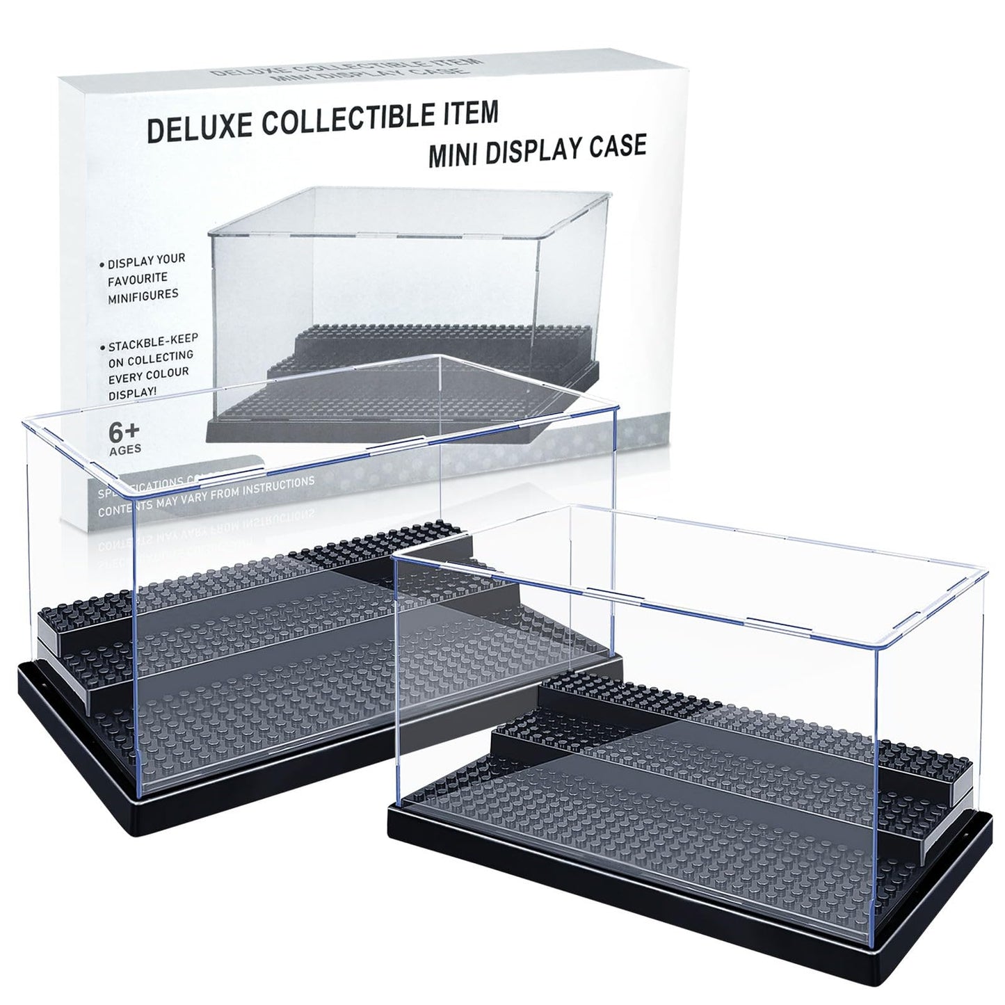 2 Pack Acrylic Display Box Storage, Clear Mini Figure Display Shelves With 3 Movable Steps, Black