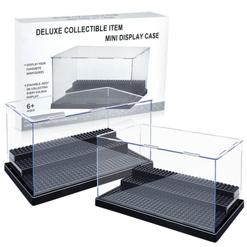 2 Pack Acrylic Display Box Storage, Clear Mini Figure Display Shelves With 3 Movable Steps, Black