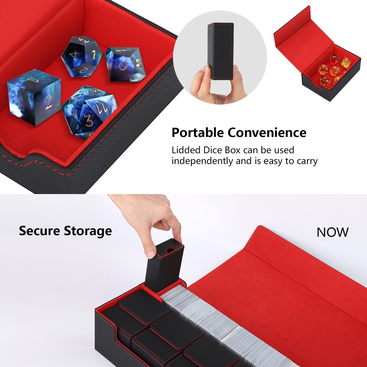 Scimi Mtg Card Storage Box Tcg Deck Case Holds Fits 5 Windows Decks Card Box Or 1800+ Sleeved Cards For Mtg, Yugioh, Uno, Tcg, Trading Cards With Mat Case And Strong Magnet Closure (Black & Red)