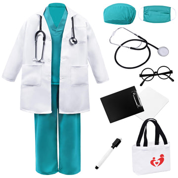 Zzihan Doctor Costume For Kids Doctor Lab Coat Costume Doctor Nurse Scrubs Set Costume Veterinarian Costume Stethoscope Nursing 