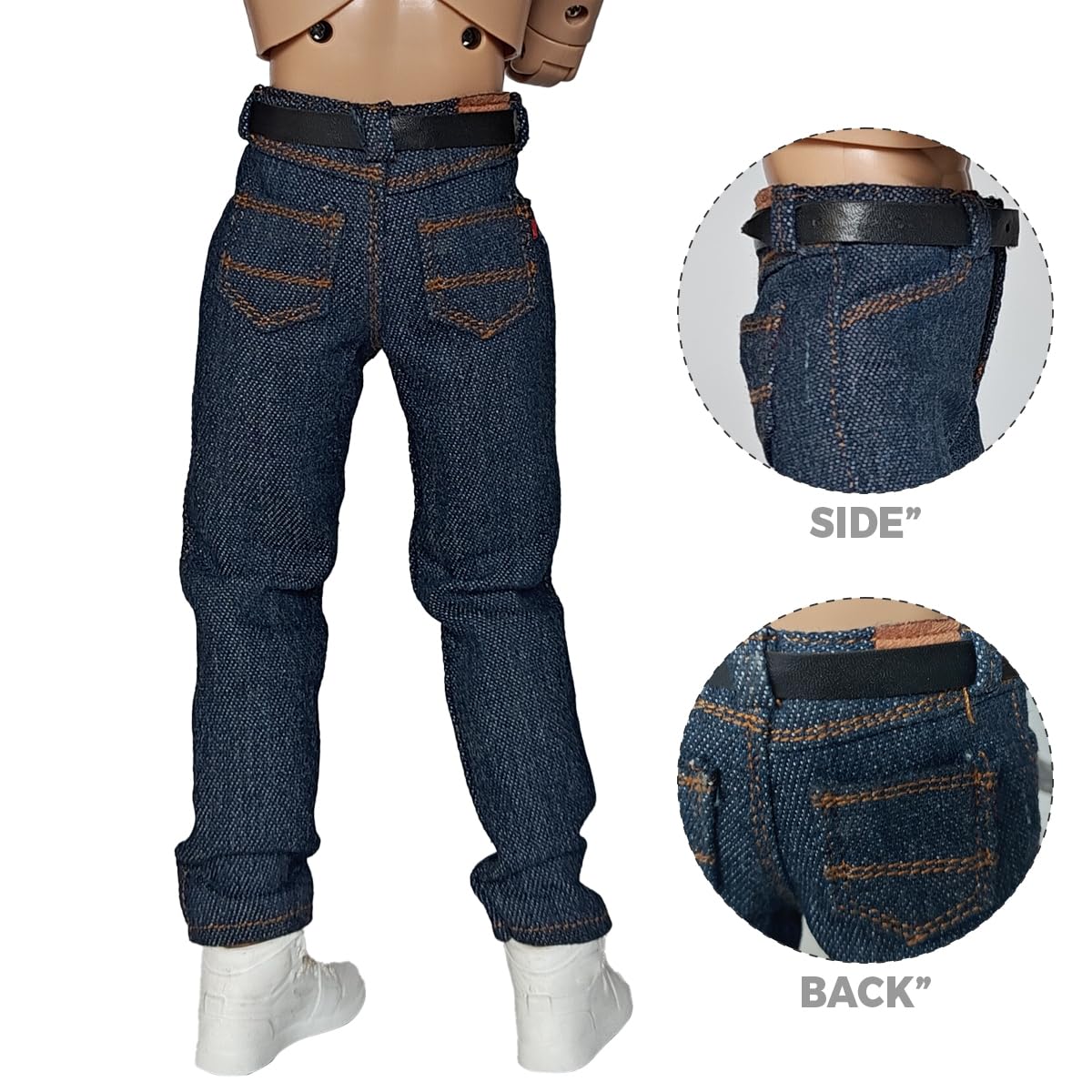 Panchitalk 1/6 Scale Soldier Pants Classic Jeans & Belt Model For 12'' Male Action Figure Body (Navy Blue)