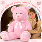 Morismos Giant Teddy Bear Stuffed Animal 4Ft, Big Teddy Bear Plush For Baby Shower, Cuddly Large Stuffed Bear Gifts For Kids, Girls, Girlfriend, Women On Valentine, Christmas, Birthday(Pink)