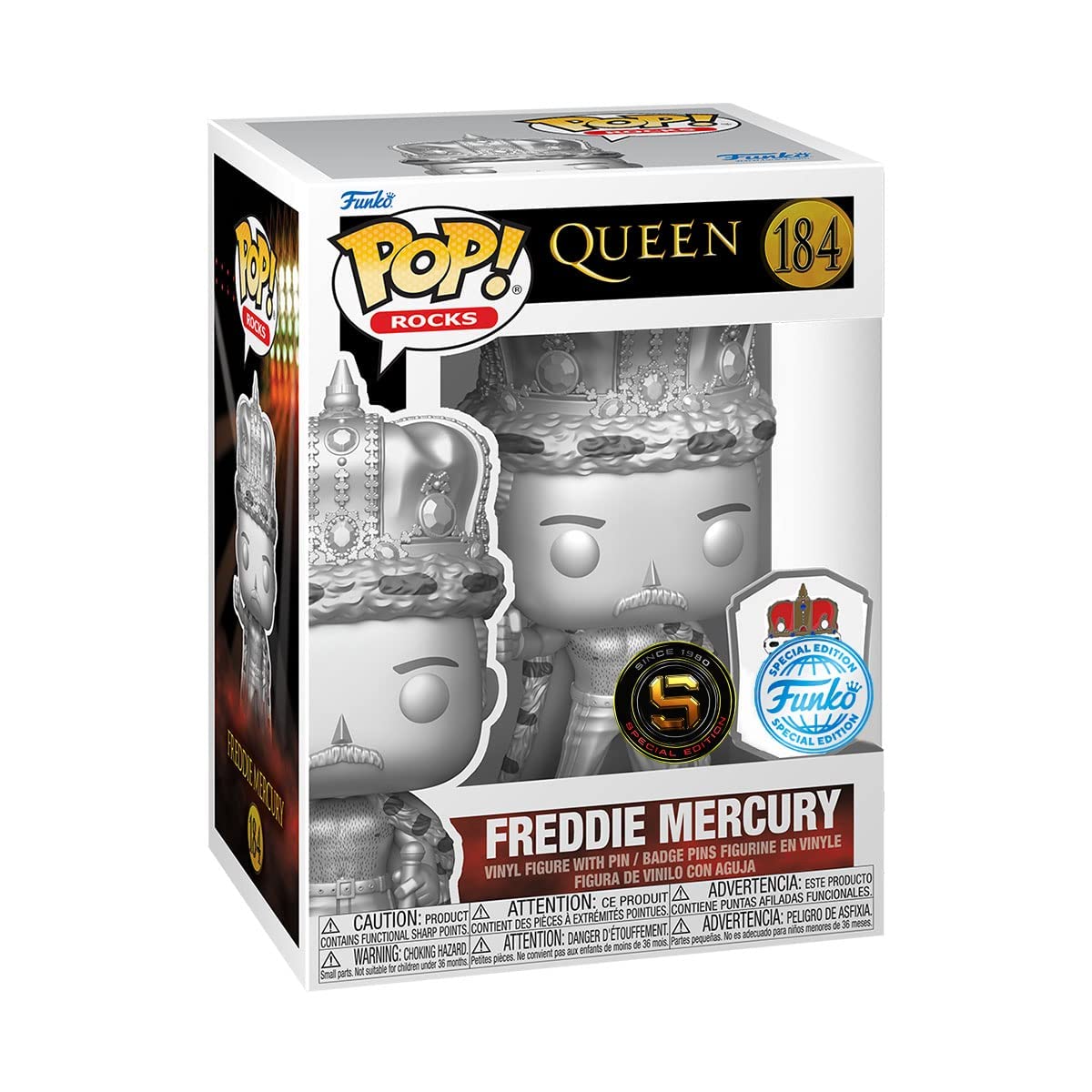 Funko Queen King Freddie Mercury Platinum Exclusive Pop! With Pin 184