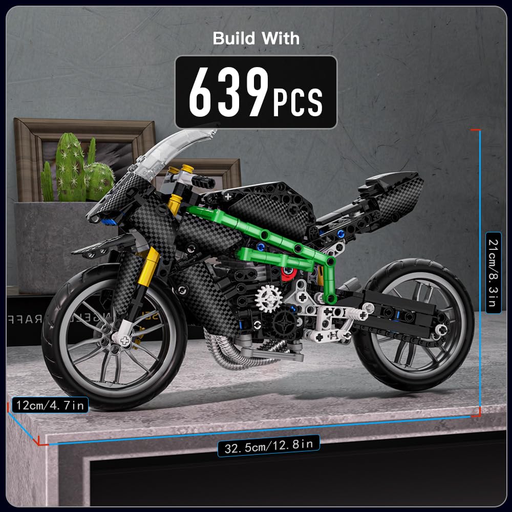 Mould King Kawasaki Ninja H2R Motorcycle Kit Building Sets, 23002 Ninja Bike Model Kit Building Kit, Kawasaki Moto Building Toys, Model Motorcycle Kits For Adults And Kids 14+(639Pcs)