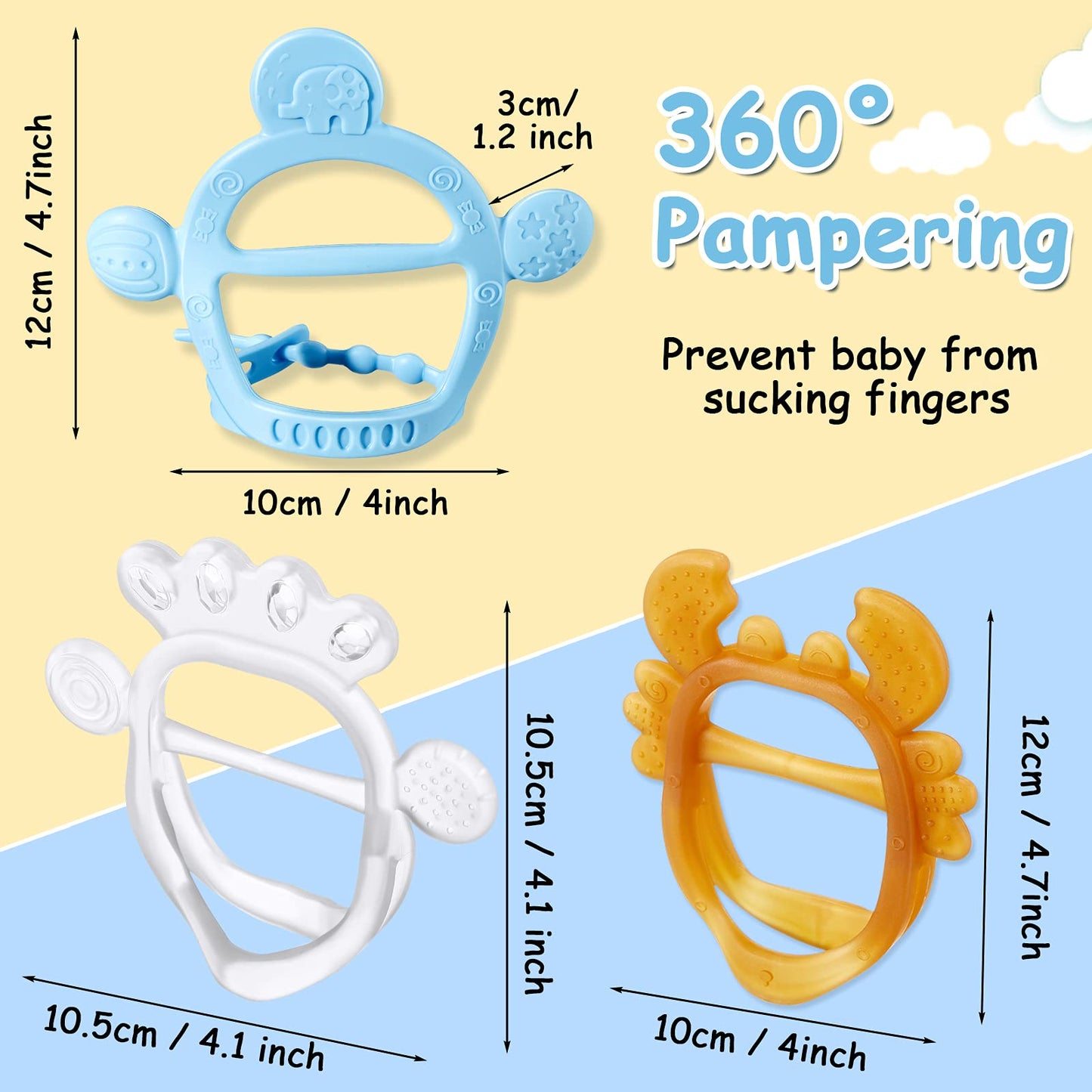 5 Pieces Baby Teething Toys For 6-12 Months Silicone Teether Hand Teether With Adjustable Wristband Anti-Dropping Chew Toys For