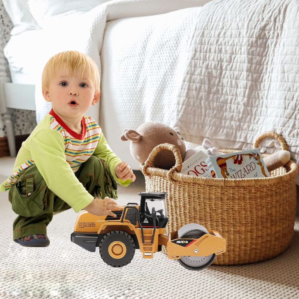 Qcar 1/50 Scale Metal Road Roller Toy, Metal Construction Vehicles Model Toy, Outdoor Sandbox Car Toys, Birthday Gift Toddler Bo