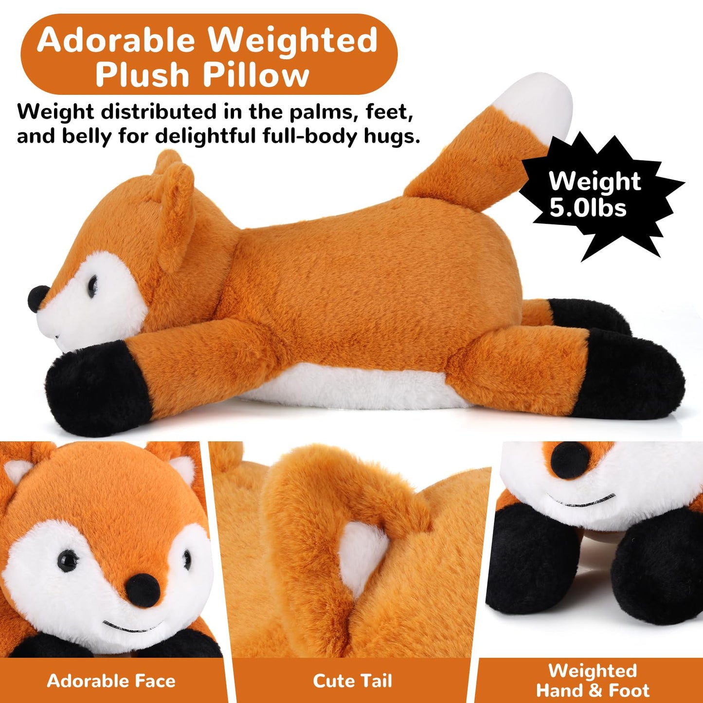 gnomantic Fox Weighted Stuffed Animals - 28 Inch 5.0 Pounds Weighted Plushies Fox - Large Plush Stuffed Animals Pillow - Cute Plush Toys Gifts for Kids & mature-themeds