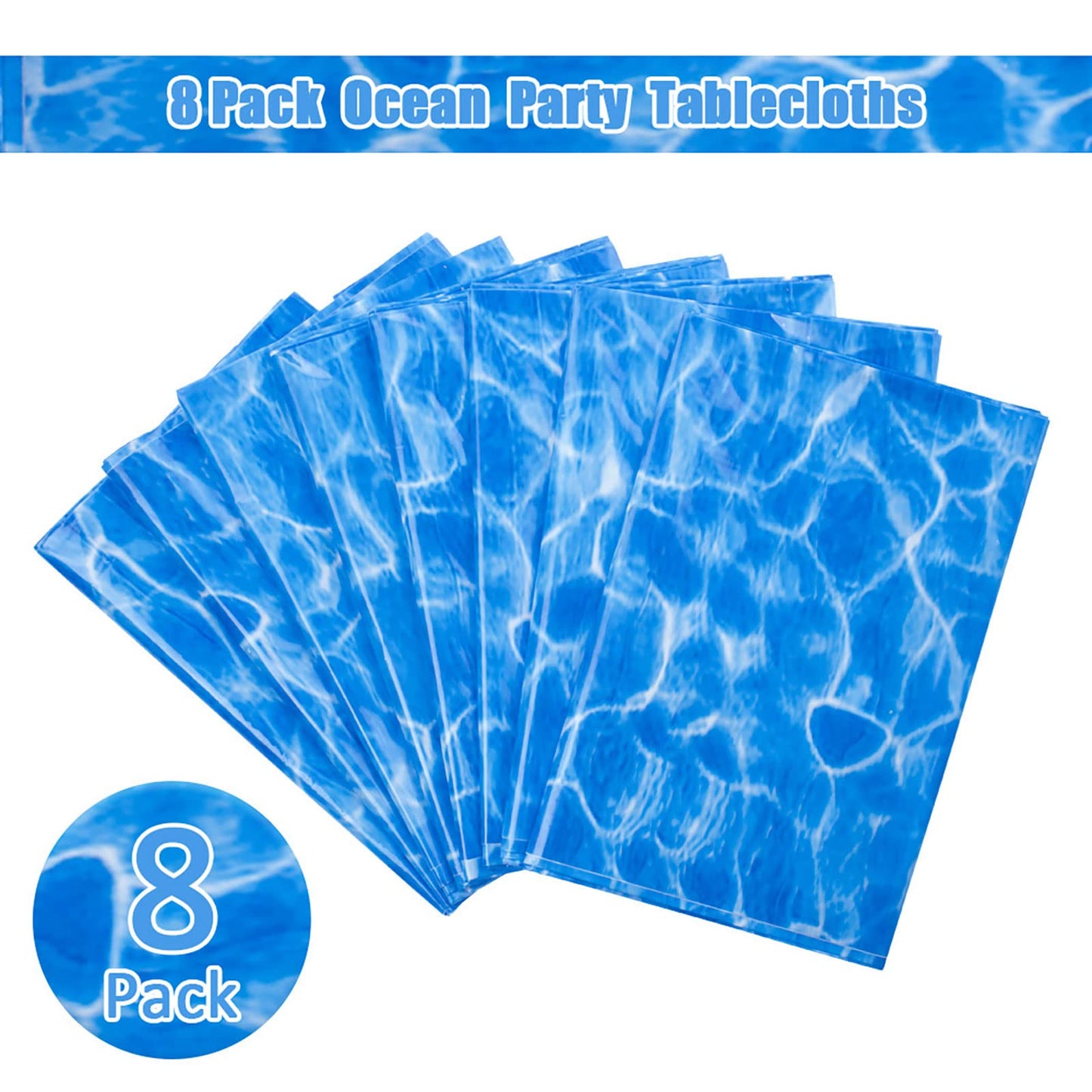 Kesfey 8 Packs Ocean Wave Tablecloth 54 X 108 Inch Water Print Plastic Table Cloths Waterproof Ocean Party Table Covers With Sea