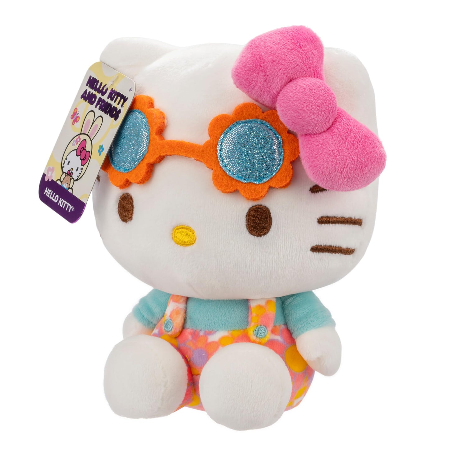 Hello Kitty And Friends Easter 8' Plush W/Flower Overalls & Sunglasses - Officially Licensed Sanrio - Soft Doll Stuffed Toy Figure - Basket Stuffer Gift For Kids, Girls, Boys - 2+