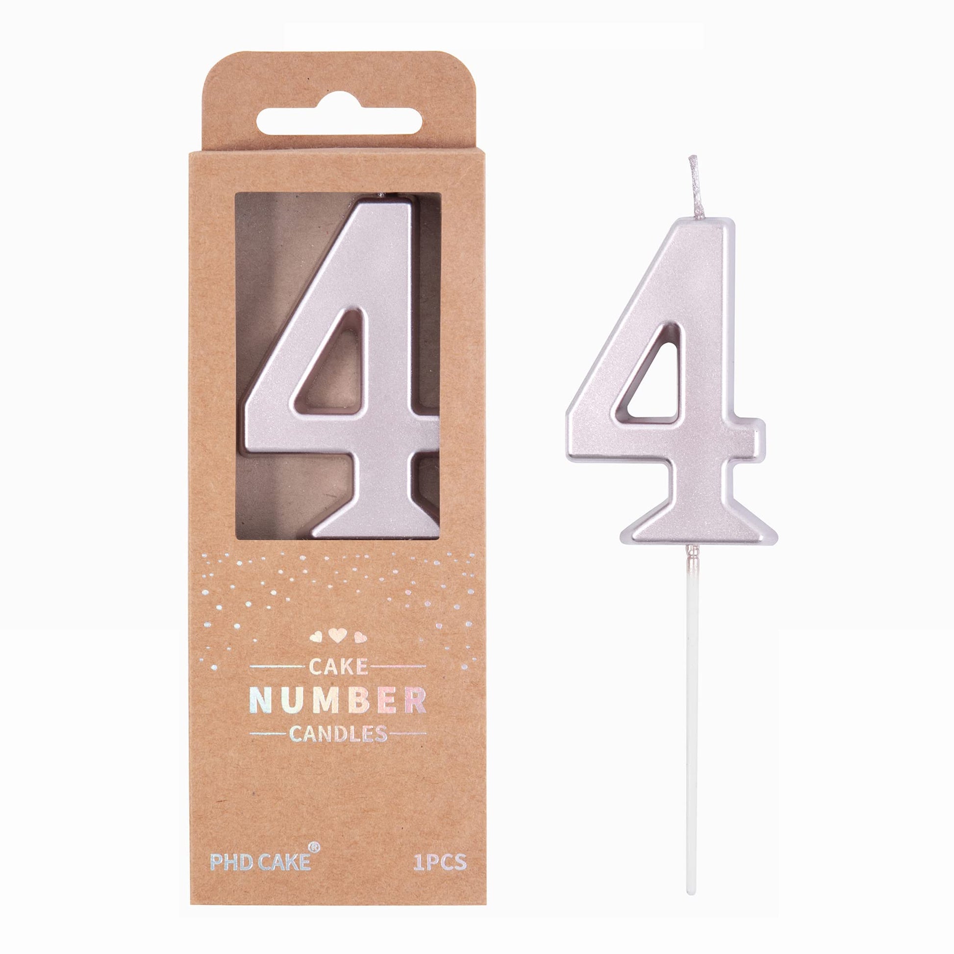 PHD CAKE 2.76 Inch Modern Rose Gold 4 Number Birthday Candles, Rose Gold Number Candles, Cake Number Candles, Party Celebration