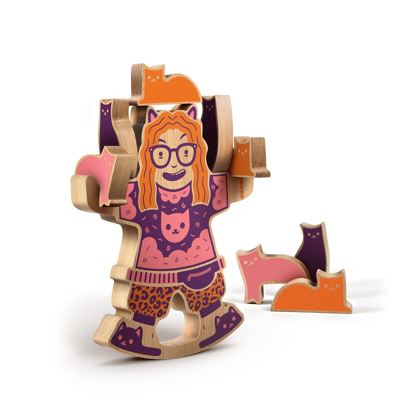 Genuine Fred Crazy CAT Lady Wooden Balance Game, Medium, Assorted Colors, Model 5287554