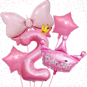Pink 2Nd Birthday Decorations, Pink 2Nd Birthday Balloon Set With 40 Inch Pink Number 2, Large Helium Foil Mylar Princess Crown Balloon, Pink Bow Foil Balloons For Girls Birthday Party Decoration