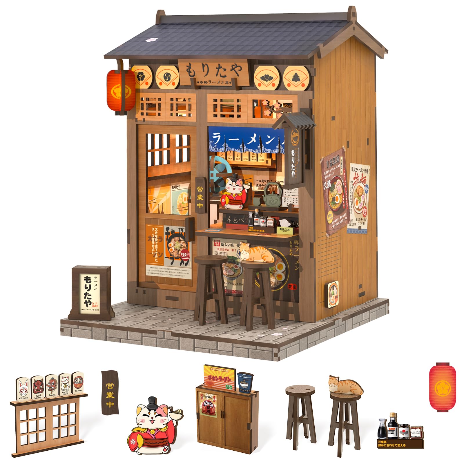 Fsolis Japanese Book Nook Kit - DIY Miniature Scene House Kit  3D Puzzles for mature-themeds  220 Wooden Pieces  Tiny House Mini Booknook Craft Shelf Decor  Gifts for Women Model Lovers (Morita-Ya Ramen)