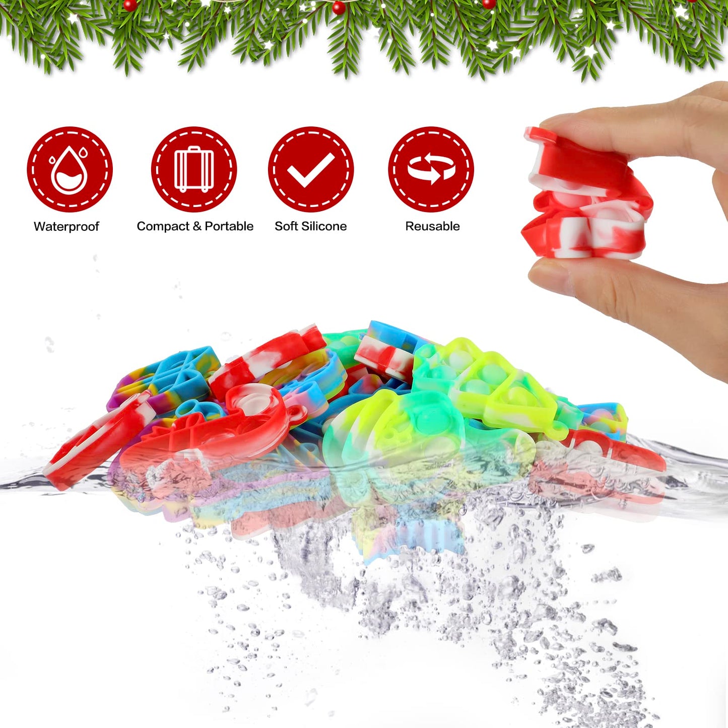 Jdsty 32Pcs Christmas Mini Pop Fidget Toy Pack For Kids Girls Boys Toddlers Christmas Stocking Stuffers Party Favors Gifts Stres