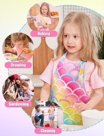 Wernnsai 2 Pack Mermaid Toddler Aprons - Rainbow Kids Art Aprons For Girls Toddler Paint Art Smock Waterproof Cooking Baking Painting Gardening Artist Chef Apron For Kids Age 6-10 Years