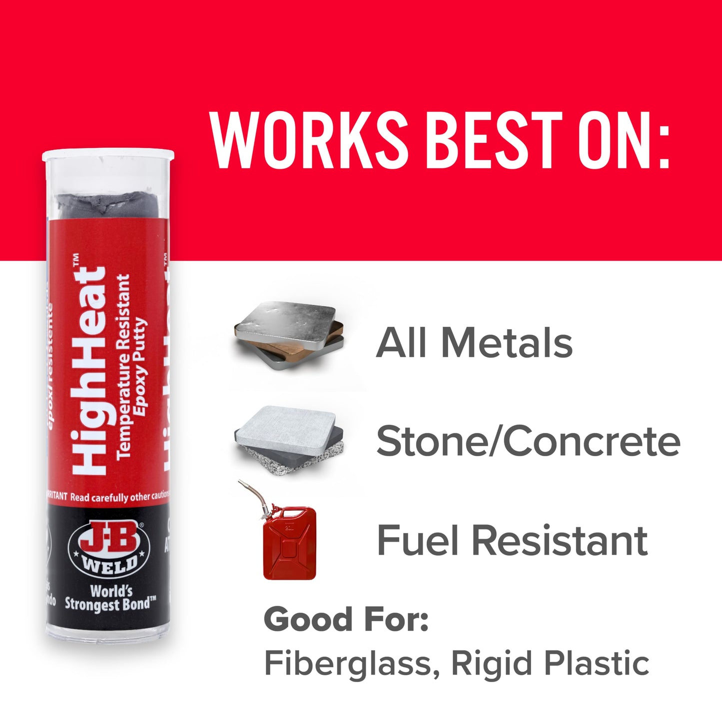 J-B Weld HighHeat 500 Degree Epoxy Putty Stick, 2 oz, Grey, Model 8297, Epoxy Resin