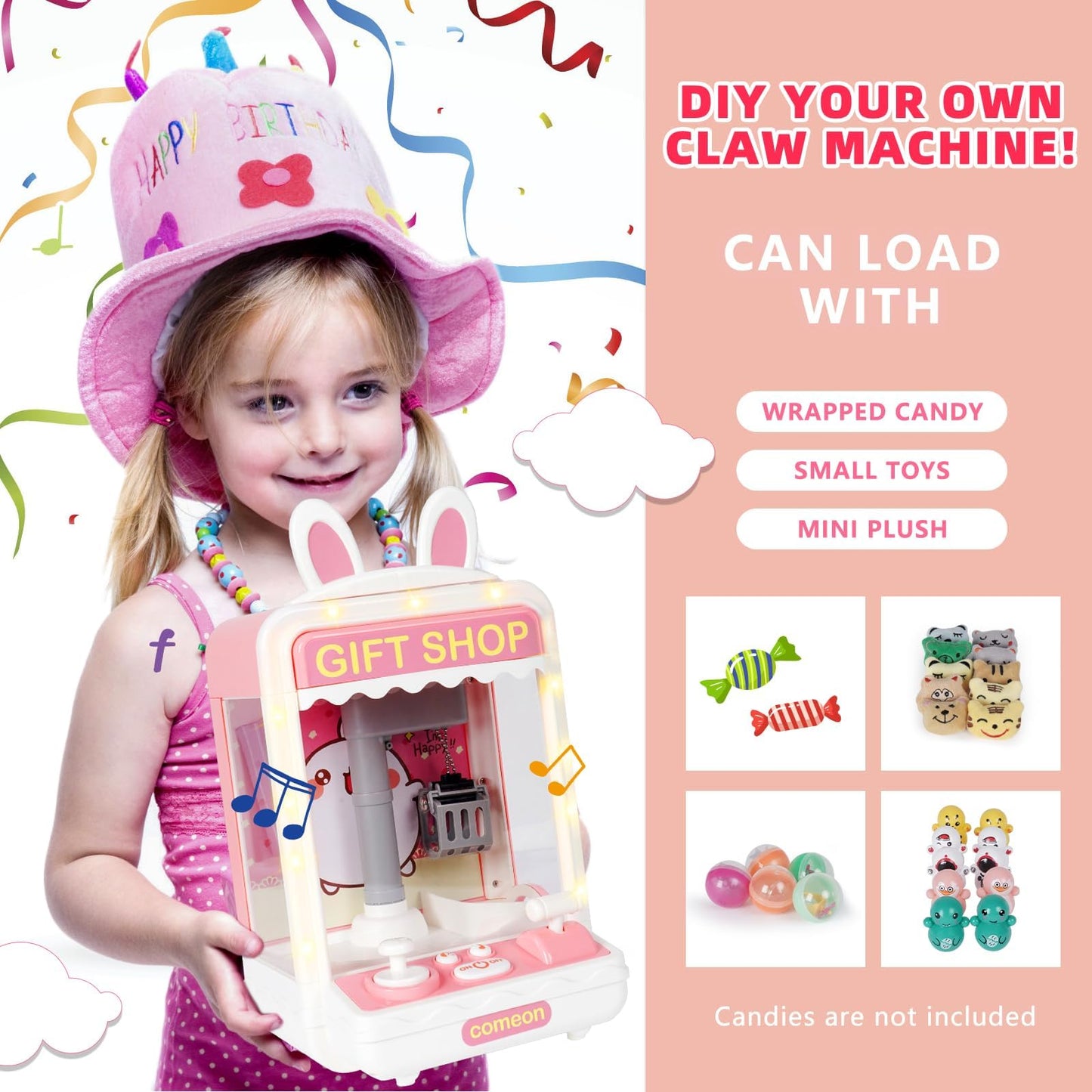 Toymni Mini Claw Machine, Claw Machine For Kids With Lights, Mini Vending Machine With Little Toys, Arcade Games Machines, Kids