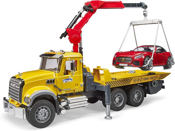 Bruder - Mack Granite Tow Truck with Bruder Roadster (02829) - For Ages (4) and Up - Compatible with bworld Figures