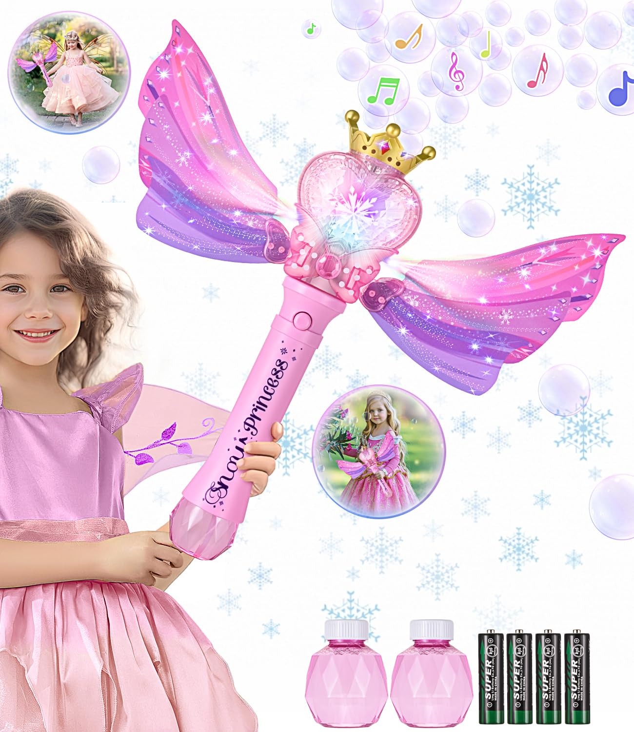 Bubble Wand For Kids Girls - Upgraded Colorful Lights Projection And Music Bubbles Toys Machine Birthday Christmas Party Gift Fo