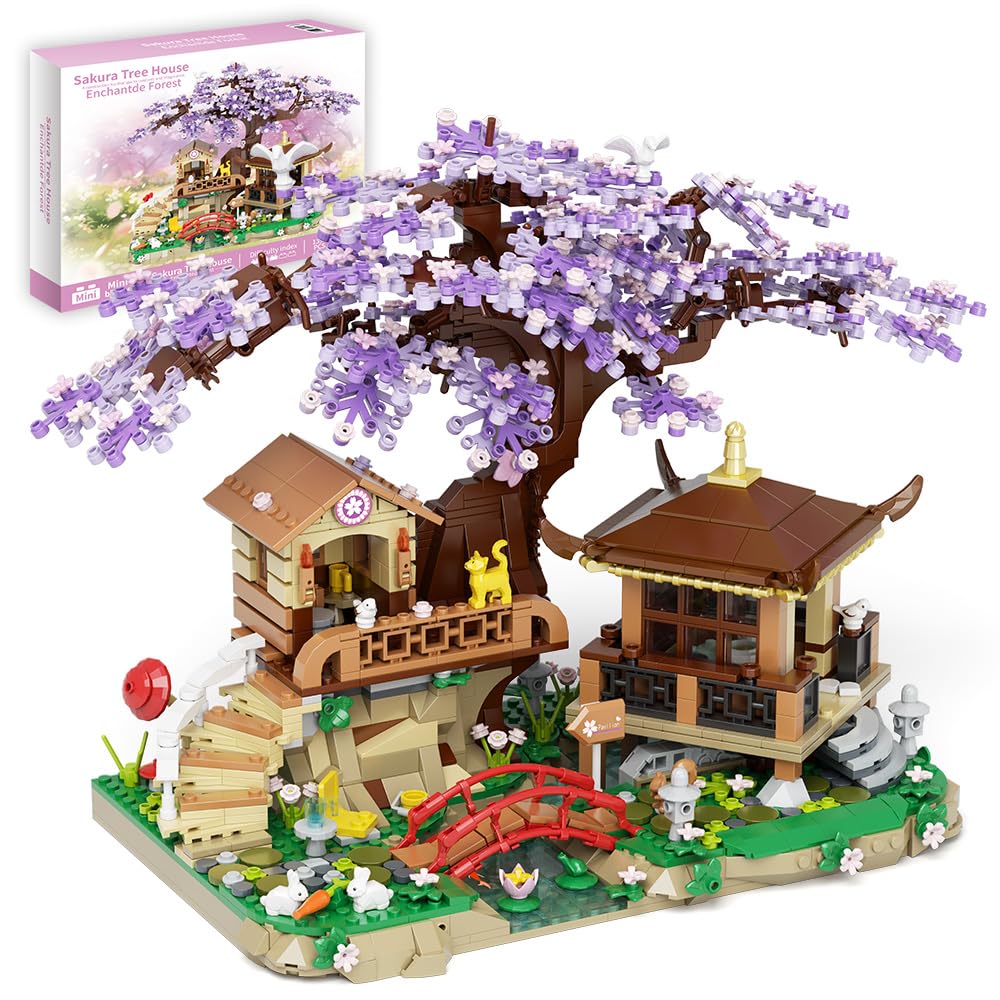 Apawr Cherry Blossom Tree Building Set Flower House Bonsai Architecture Tree Model Sets For Kids, No Compatible With Lego(1388Pi